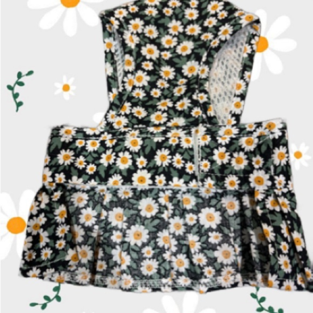 Floral Sleeveless Dog Dress - Blue and White/yellow daisies S
